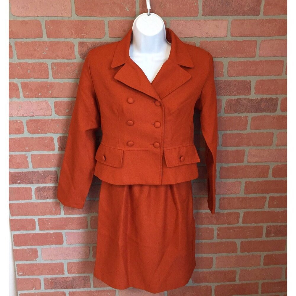 Vtg 80's 2 piece Skirt Blazer Suit Set by Jennifer James size 6 Burnt Orange